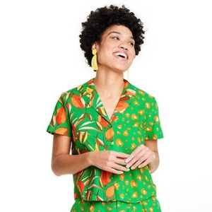 Tabitha Brown Leopard Orange Print Button Down Shirt